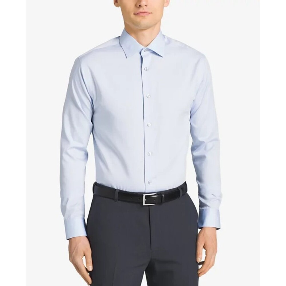 Calvin Klein Steel Regular Fit Herringbone Size XL (17.5 34/35) Blue Dress Shirt